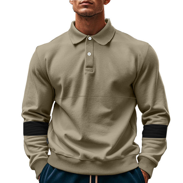 Men’s Long-Sleeve Lapel Polo Shirt Loose Casual Sports Top