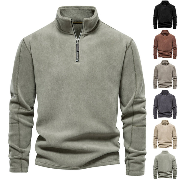 Men’s Stand-Collar Zipper Fleece Sweatshirt Casual Winter Pullover Top