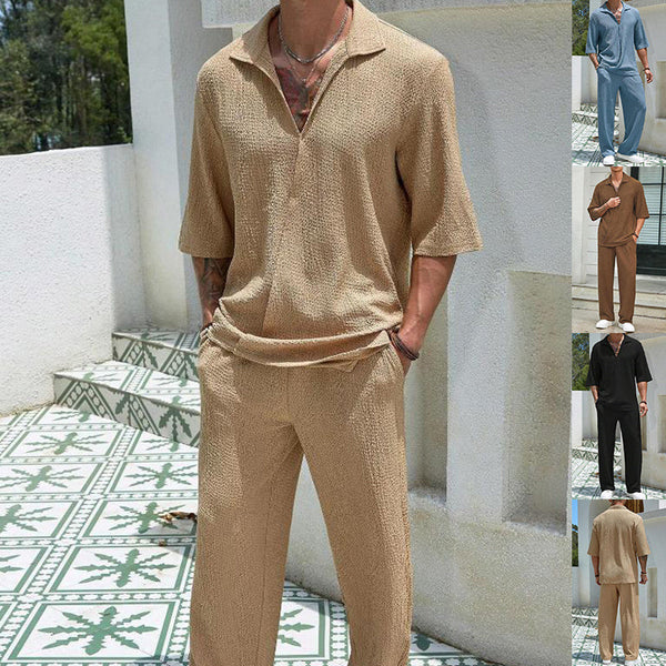 Men’s Summer Short Sleeve Top and Loose Straight Trousers