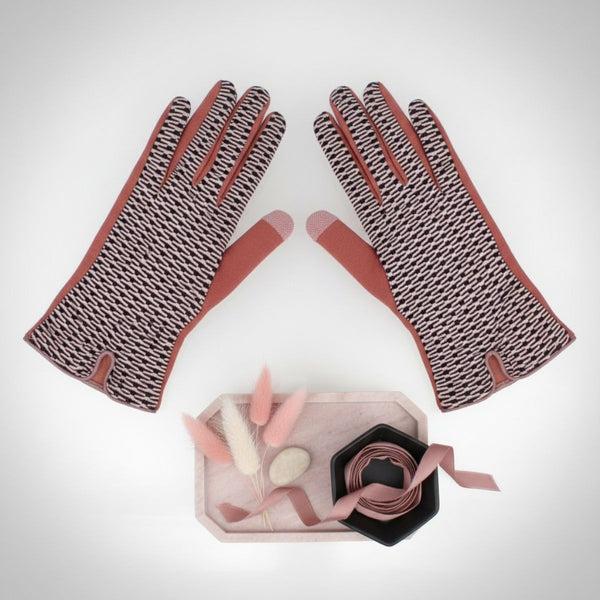 Winter Gloves Pink Mauve Wavy Cross Touchscreen Stylish Fashion Accessory