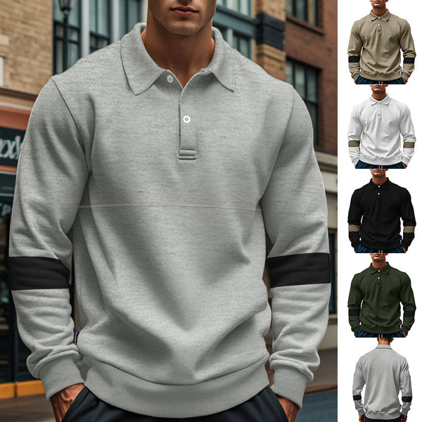 Men’s Long-Sleeve Lapel Polo Shirt Loose Casual Sports Top