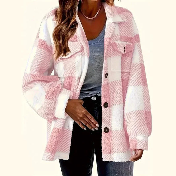Women’s Plaid Button Front Jacket Elegant Warm Fall Winter Outerwear