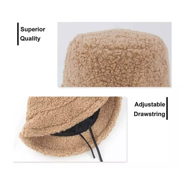 Winter Bucket Hat Women Warm Hats Vintage Faux Fur Fisherman Cap